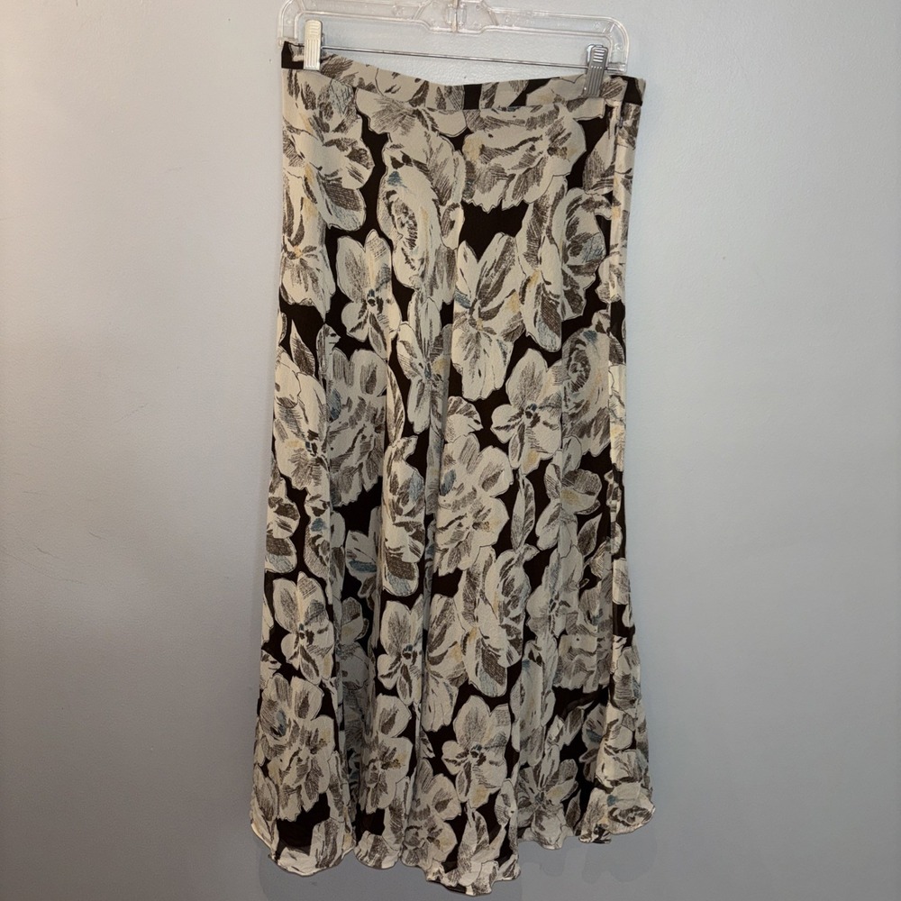 Jones New York Skirt Women's 8 Brown Floral Silk Chiffon Maxi Whimsical Career